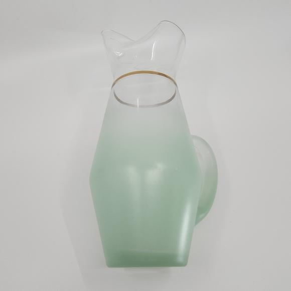 Vtg MCM West Virginia Blendo Glass Ice Lip Pitcher Frosted Green Gold Trim 9.5" - Picture 10 of 13